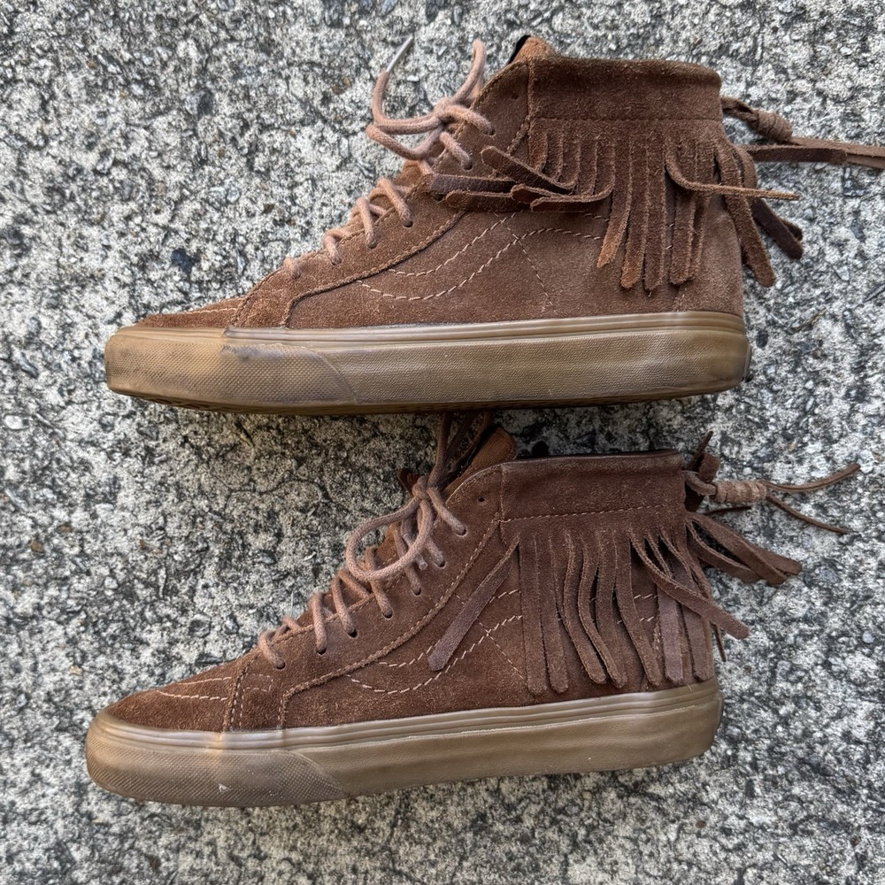 Vans Sk-8 Hi Moccasin Sneaker Women's Sz 7 (Mens 5.5) Brown Suede Fringe Sneaker - Picture 9 of 13